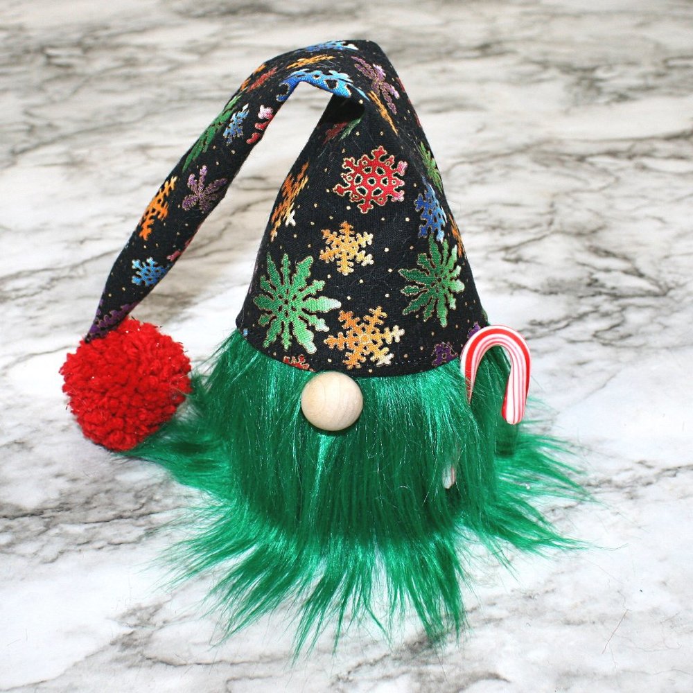 HAND CRAFTED Gnome Green Christmas Air Freshener Cover - Colorful Snowflakes